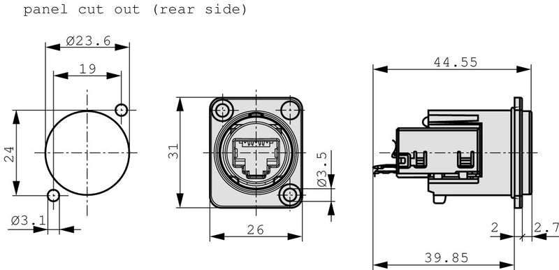 Neutrik NTR-NE8FDY-C6 Panel Mount Jack Rj 45 Nickel