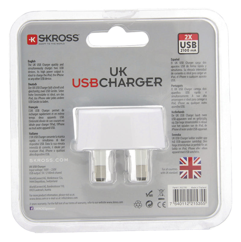 Skross SKR1302700 Uk Usb Charger 2.1a