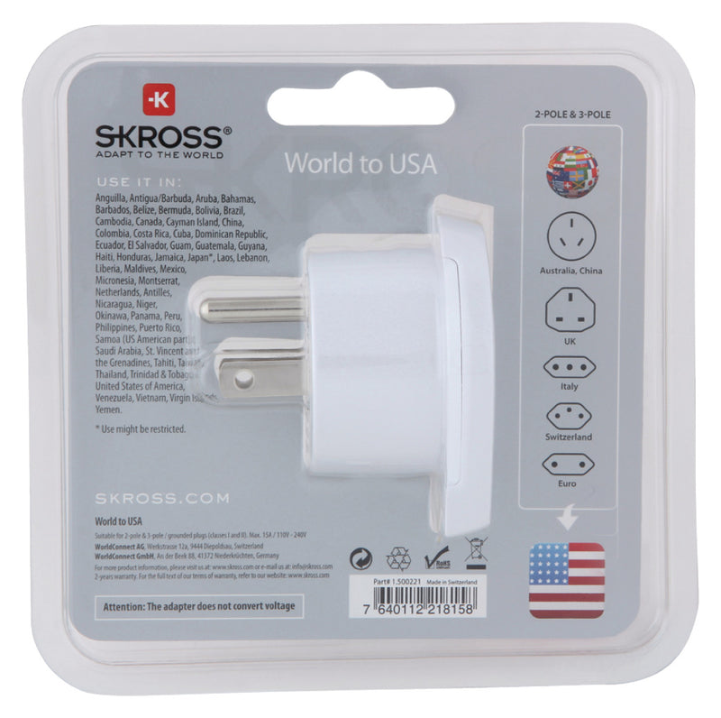 Skross Skr1500221 Landadapter Wereld Naar Vs