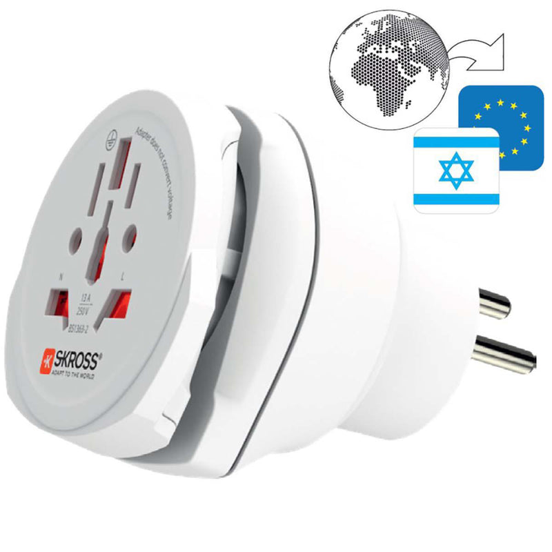 Skross SKR1500216E Reisadapter Combo - Wereld-naar-israël Geaard