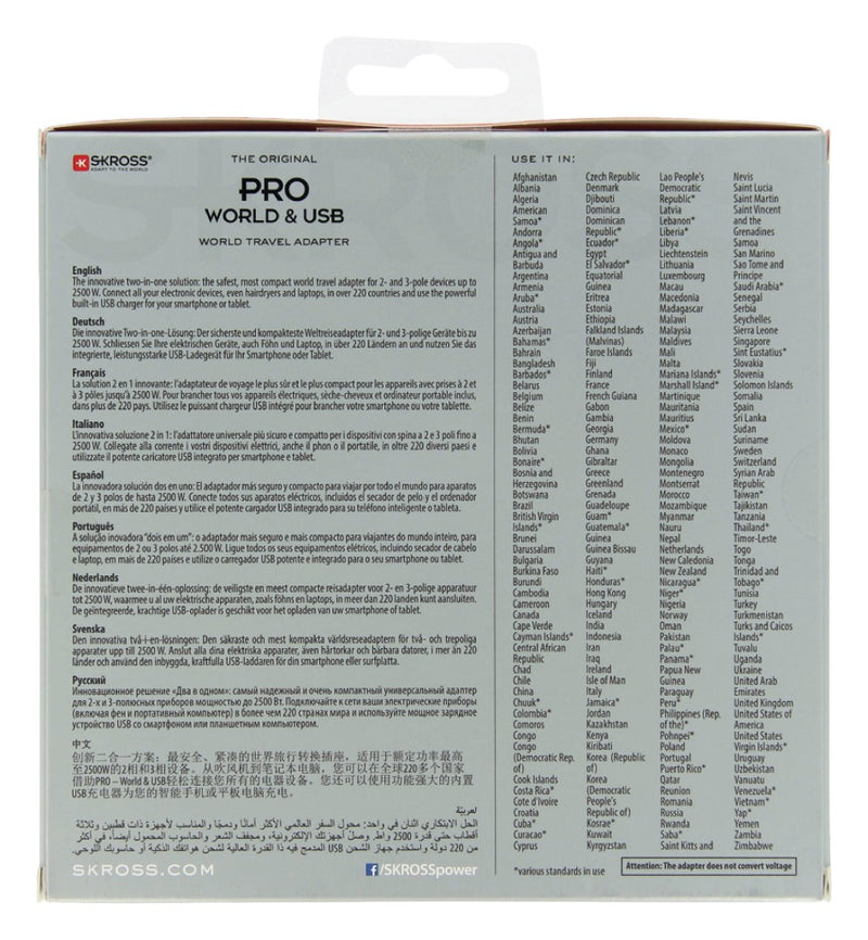 Skross SKR1302535 Reisadapter Wereld Pro Usb Geaard