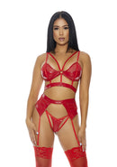 Double Cuff Love Lingerie Set - Red - S - Extra Larg