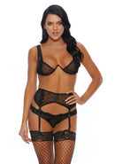 You've Dot My Number Bra, Garter Belt and Panty - Black