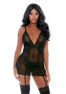 Feline Frisky Chemise Set - Zwart