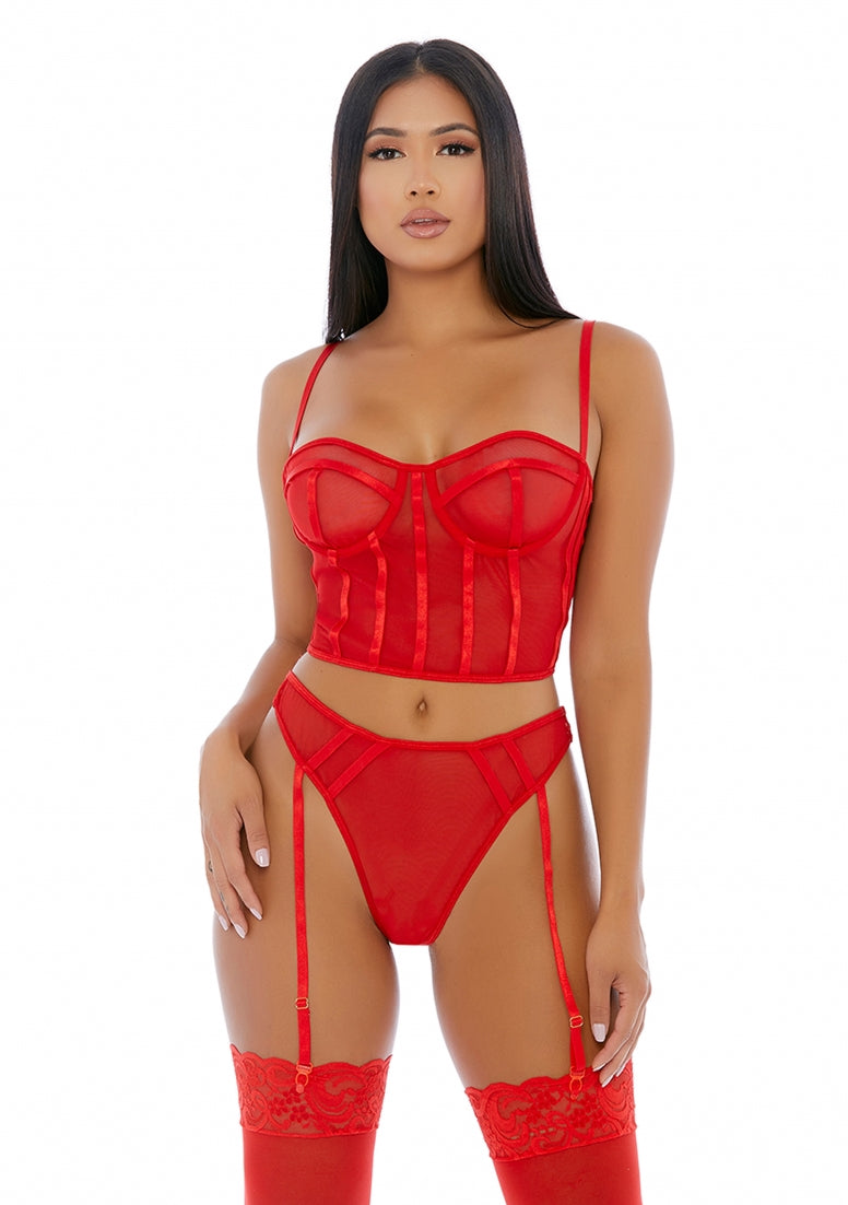 Sheer Intimacy Mesh Bustier Set - Rood