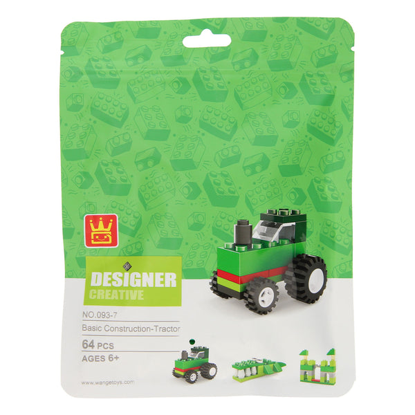 Bouwblokjes 3in1 Groen - Tractor, Krokodil, Kassteel, 64dlg.