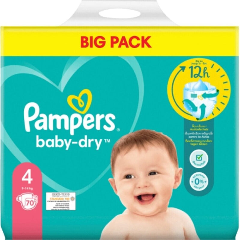 Pampers Baby Dry Maat 4 9-14 KG 70 Luiers
