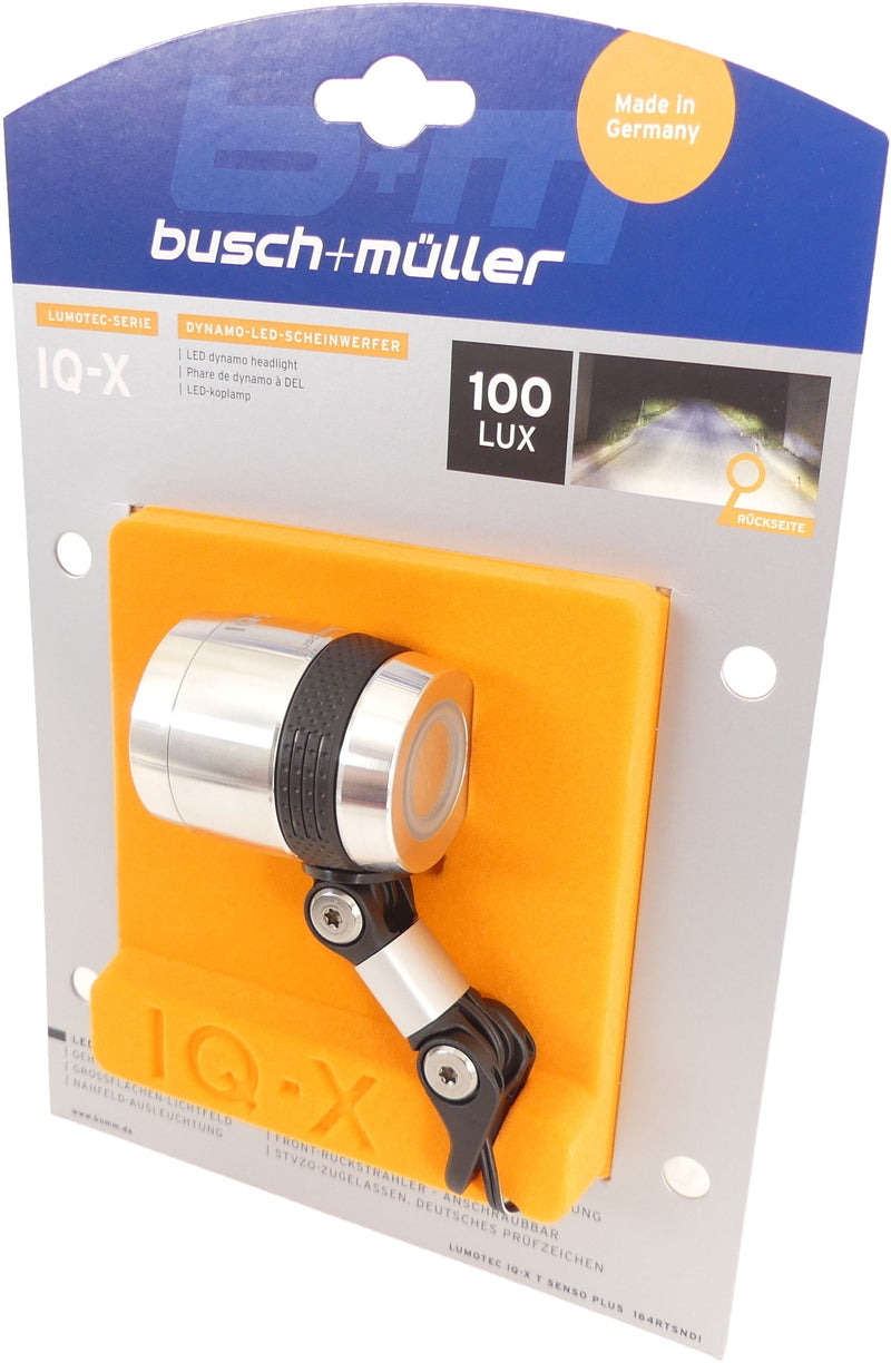 Koplamp Busch & Müller Lumotec IQ-X voor naafdynamo 6-60 Volt - 100 lux - zilver