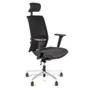 Linea Fabbrica Omnia 01/PT Zwart/Zwart Bureaustoel met 3D Armleuning + Hoofdsteun + Aluminium Voet