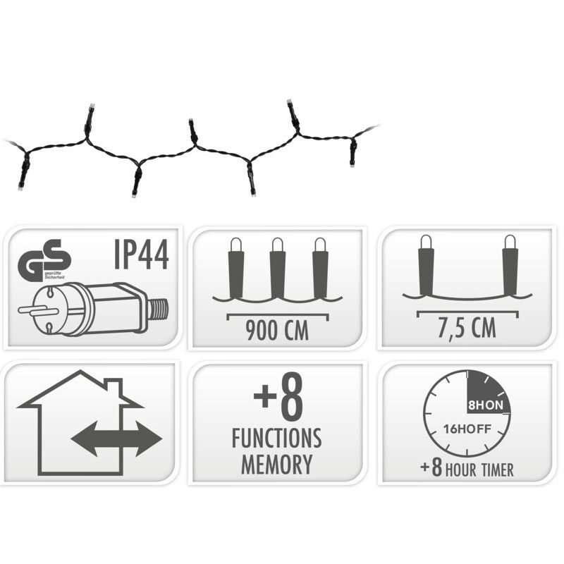 Kerstverlichting 120 led- 9m - wit - Timer - Lichtfuncties - Geheugen - Buiten