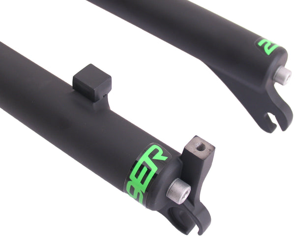 Verende voorvork 29" Spinner 100 mm veerweg met 1 1/8" ahead vorkbuis - PM remnokken - mat zwart