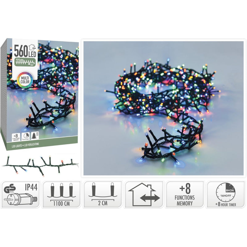 Microcluster - 560 led - 11m - multicolor - Timer - Lichtfuncties - Geheugen - Buiten