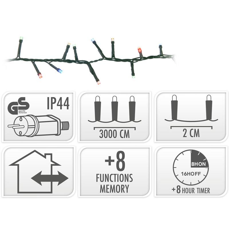 Microcluster - 1500 led - 30m - multicolor - Timer - Lichtfuncties - Geheugen - Buiten