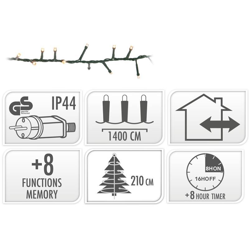 Microcluster - 700 led - 14m - extra warm wit - Timer - Lichtfuncties - Geheugen - Buiten