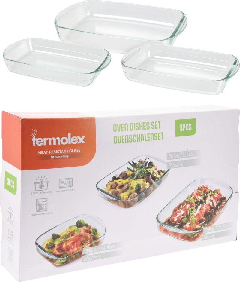 Ovenschalen Set - 3-delig - 1.6L -2.6L - 3.6L - Glas - Vaatwasserbestendig