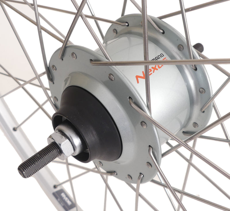 Achterwiel 28" Nexus 8 rollerbrake naaf met met zilveren velg en RVS spaken