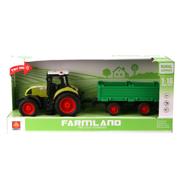 Wenyi Farmland Tractor + Aanhanger met Licht en Geluid 1:16 Groen