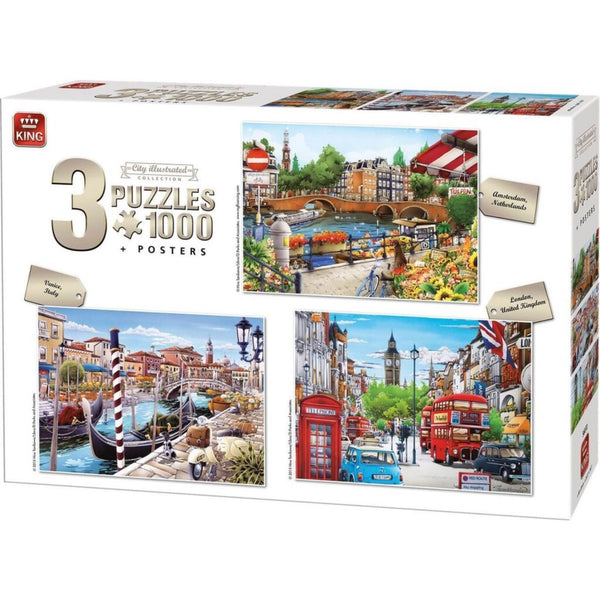 King Puzzel City Illustrations + Posters 3x1000 Stukjes