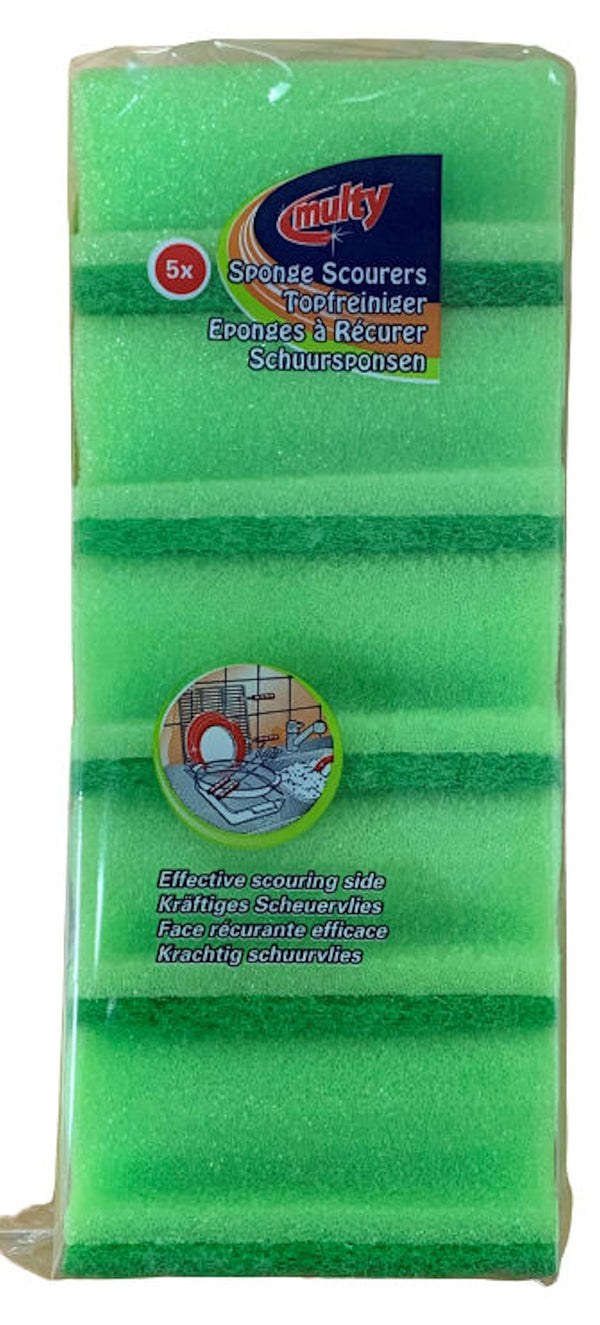 Multy schuurspons met handgreep 5 stuks Lime kleur