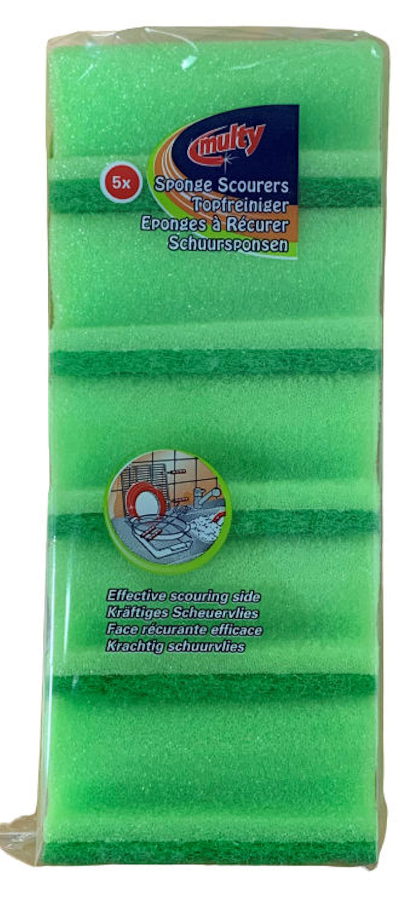 Multy schuurspons met handgreep 5 stuks Lime kleur