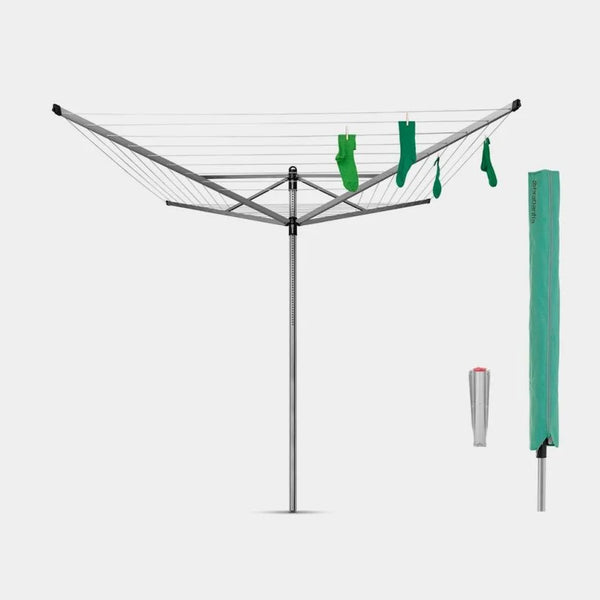 Brabantia Lift-O-Matic Droogmolen 60 m Drooglengte + Grondhaak en Hoes Metallic Grijs