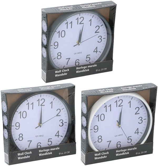 Wandklok 25x3cm 3 ass kleur
