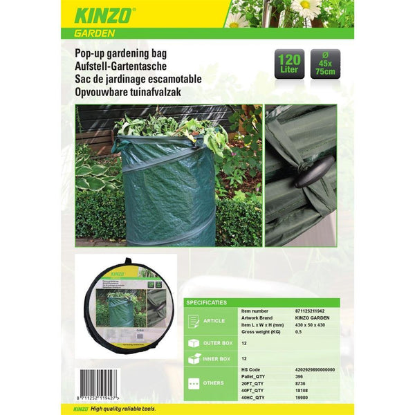 Kinzo Pop-Up Tuinafvalzak 45x75 cm Groen