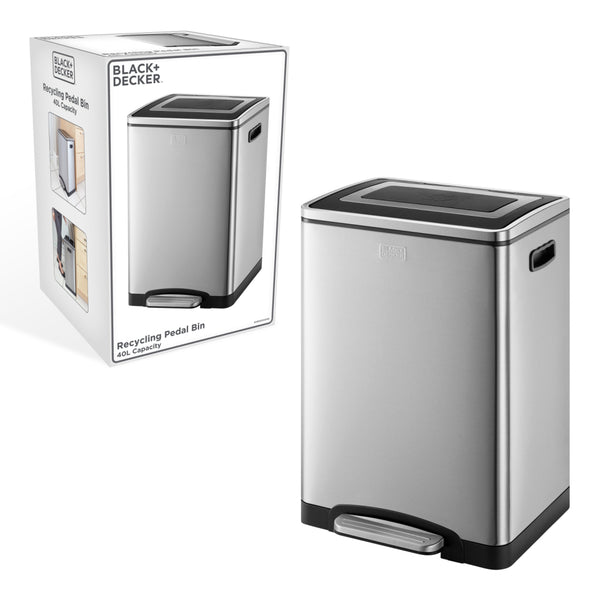 Black&amp;Decker Pedaalemmer 2x20L Zilver/Zwart