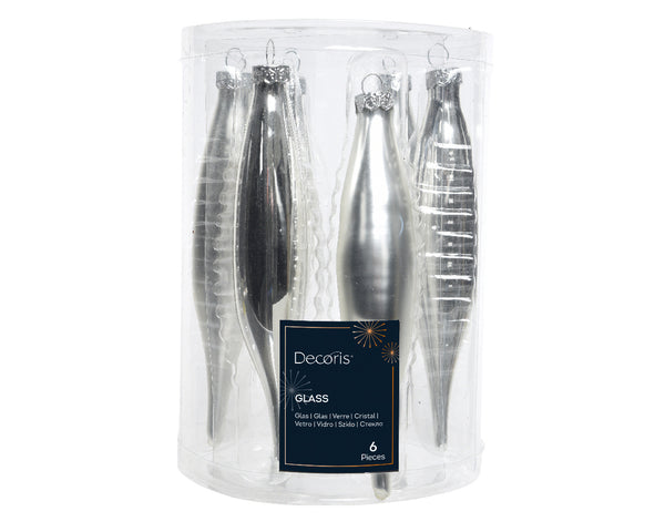 Kerstbal Glas IJspegel 15.00cm 6 stuks - Zilver