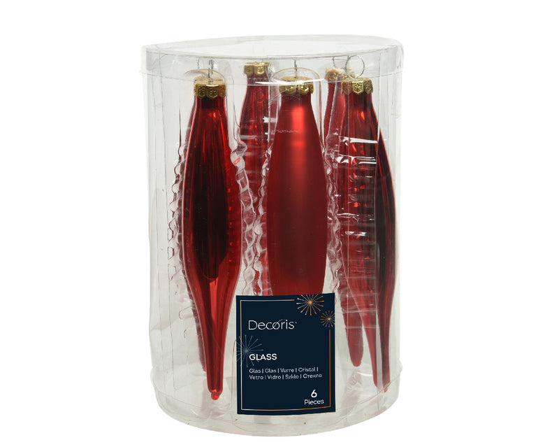 Kerstbal Glas IJspegel 15.00cm 6 stuks - Rood