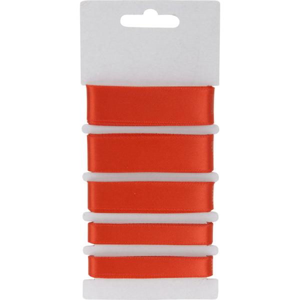 Lint op kaart rood satijn 3 ass.maten 5 stuks