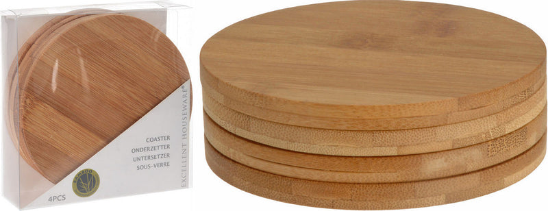 Excellent Housware Ronde Bamboe Onderzetters 6.5 cm 4 Stuks
