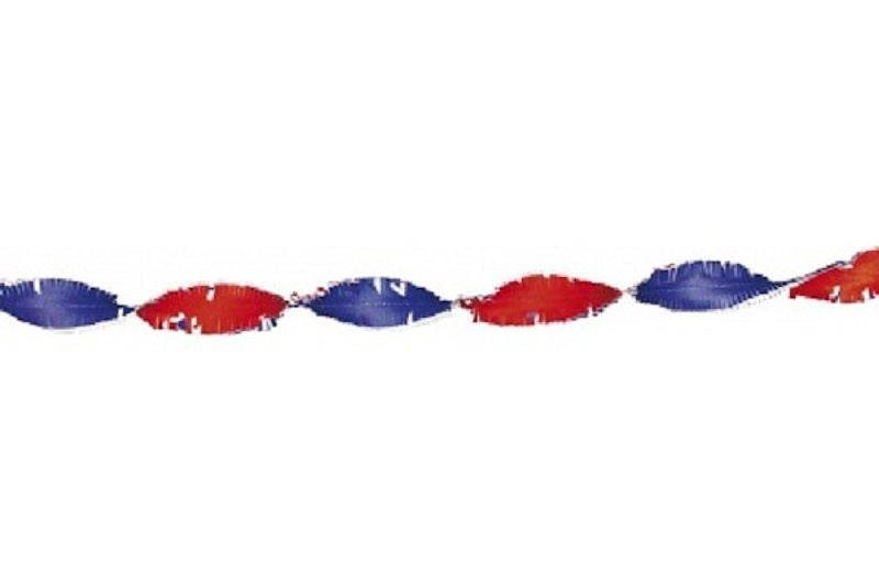 Crepeguirlande 24 meter ro/wi/bl brandvertragend