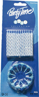 Taartkaarsjes blauw met houder 24 stuks