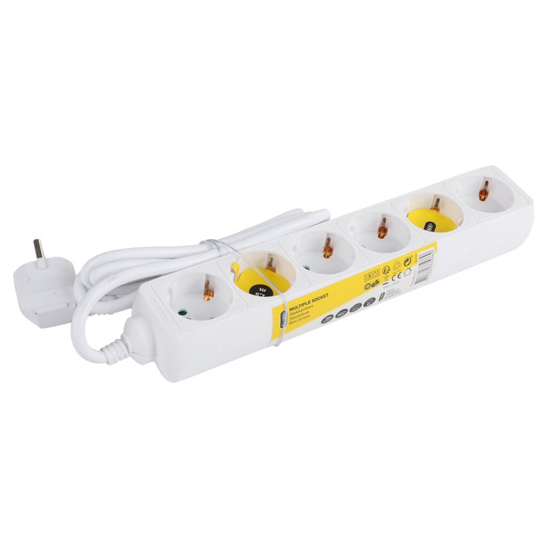 Stekkerdoos 6-Voudig Randaarde 3x1.5 mm 1.5 mtr Wit/Geel