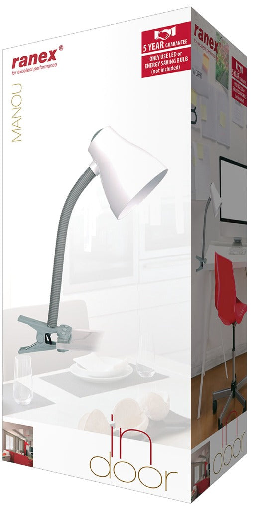 Ranex Manou Clip Bureaulamp Wit/Grijs