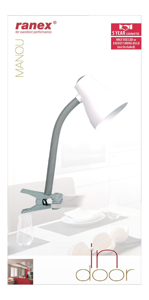Ranex Manou Clip Bureaulamp Wit/Grijs