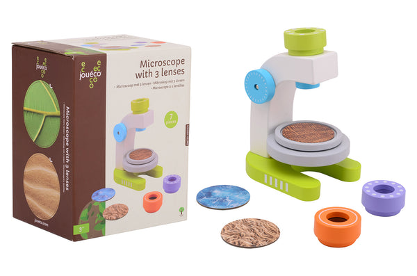 Joueco Houten Microscoop met 3 Lenzen, 7dlg.