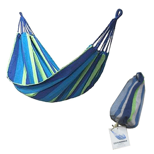 Hangmat Hammock Blauw/Groen 190x80 cm in Draagzak