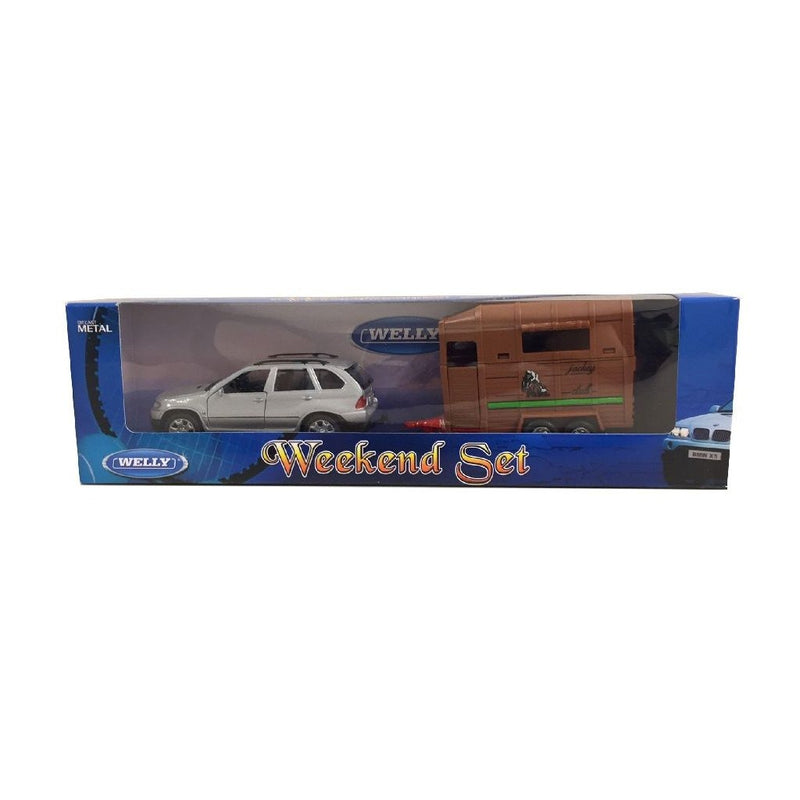 Welly Pull-Back Die-Cast BMW X5 met Paardentrailer en Paard