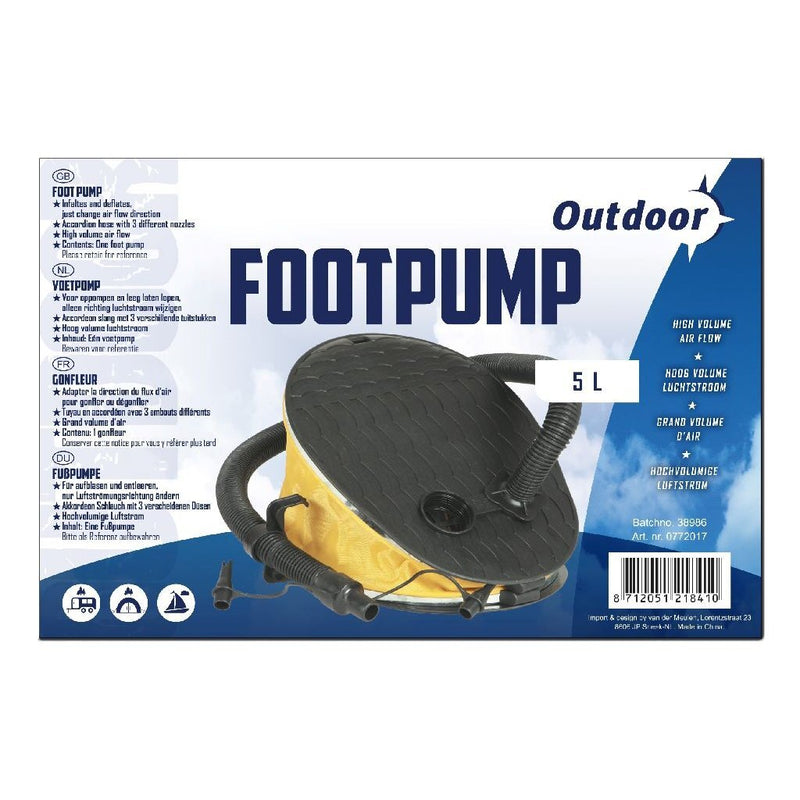 Outdoor Voetpomp 5L + 3 Mondstukken Zwart/Geel