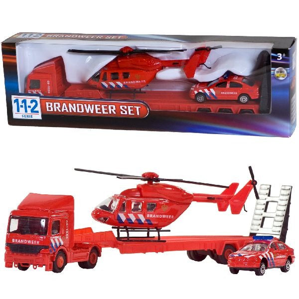112 Brandweer Set Truck + Auto + Helikopter