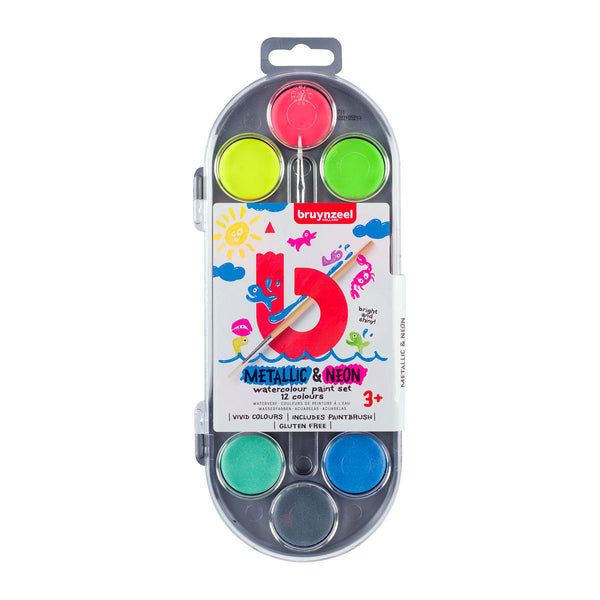 Bruynzeel Kids Waterverf Set Van 12 metallic & Neon Kleuren