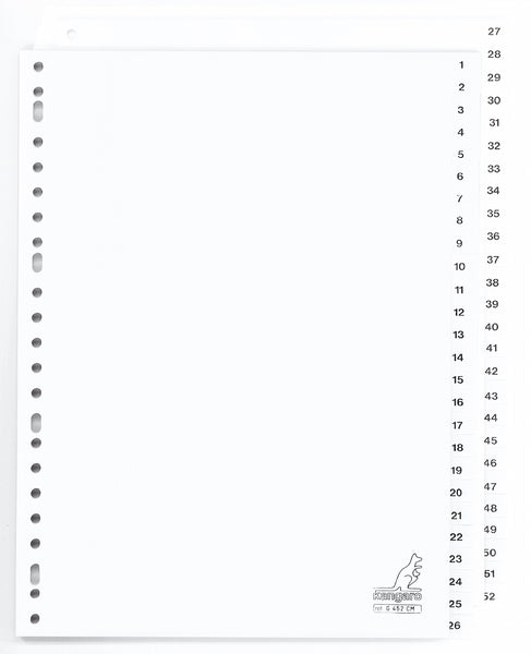 Kangaro W452CM Tabblad A4 Cijfers 23-gaats 52-delig PP 120mµ Wit