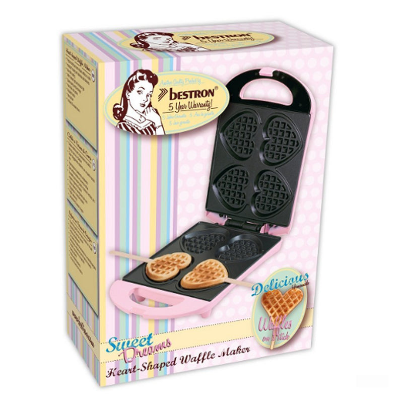 Bestron DSW271P Hartvormige Wafelmaker 780W Roze/Zwart