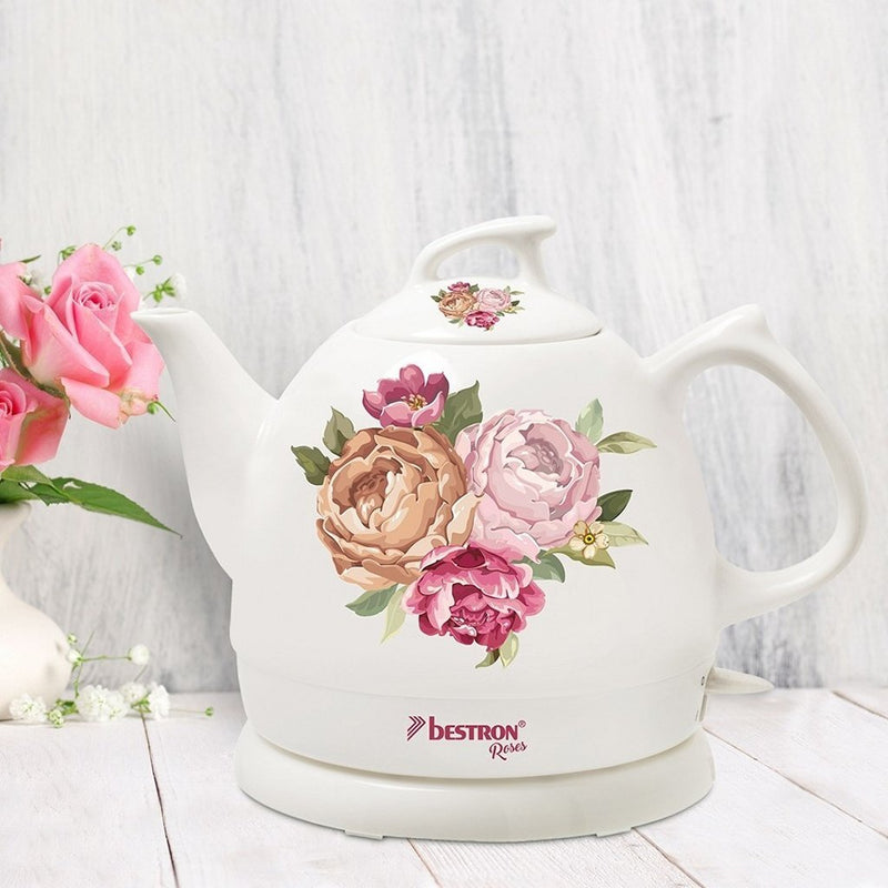 Bestron DTP800RO Roses Keramische Waterkoker 0.8L 1800 Watt Wit/Roze