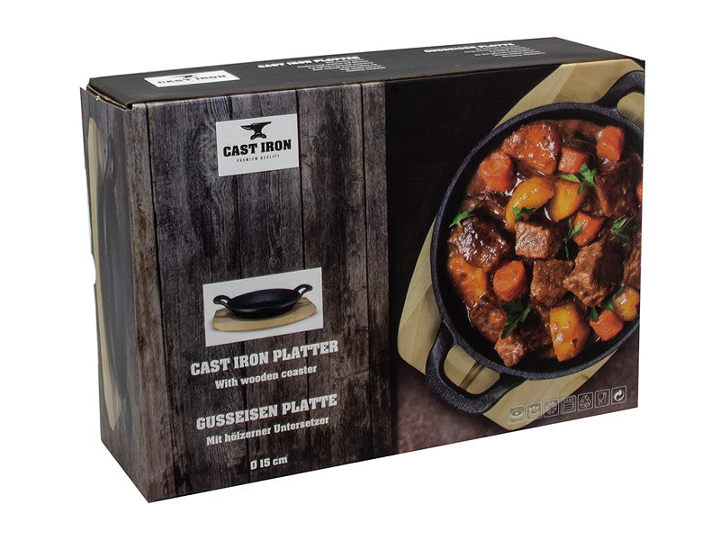 Gratinpan 15cm gietijzer op plank