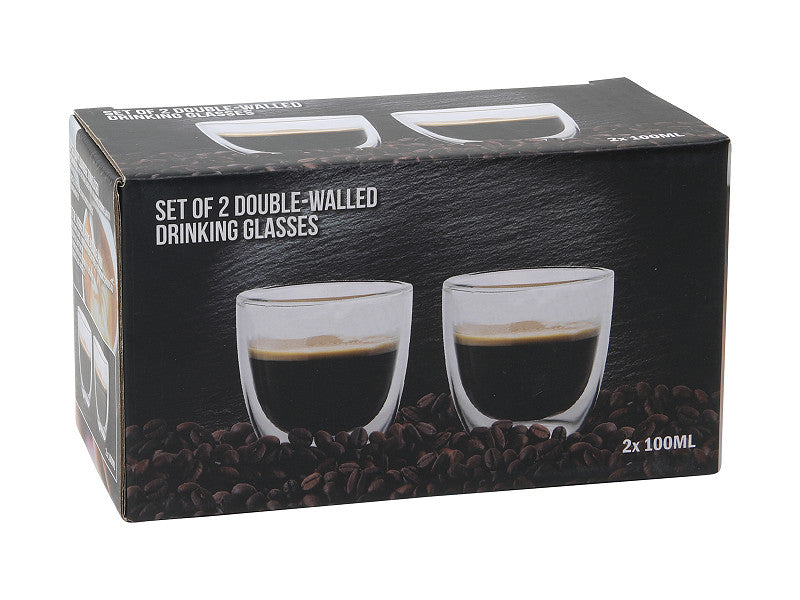 Koffie Theeglas dubbelwandig 100ml 6,5x7cm set van 2 stuks