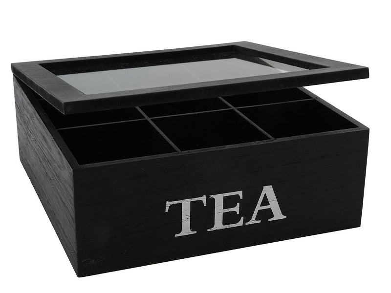 Theekist hout 9 vaks zwart
