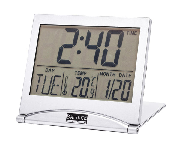 Balance Time reiswekker LCD zilver